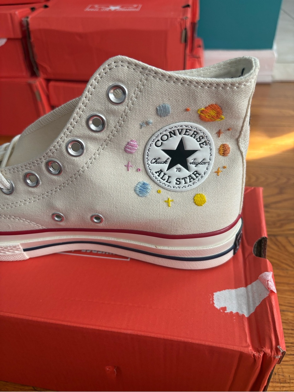 Converse High-Top Sneakers with Colorful Planet Embroidery - White - Picture 2 of 3
